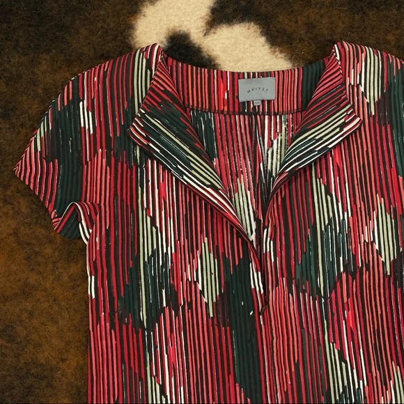 Maiyet Silk Red Stripe Midi Zipper Front Dress 34 - Picture 7 of 7